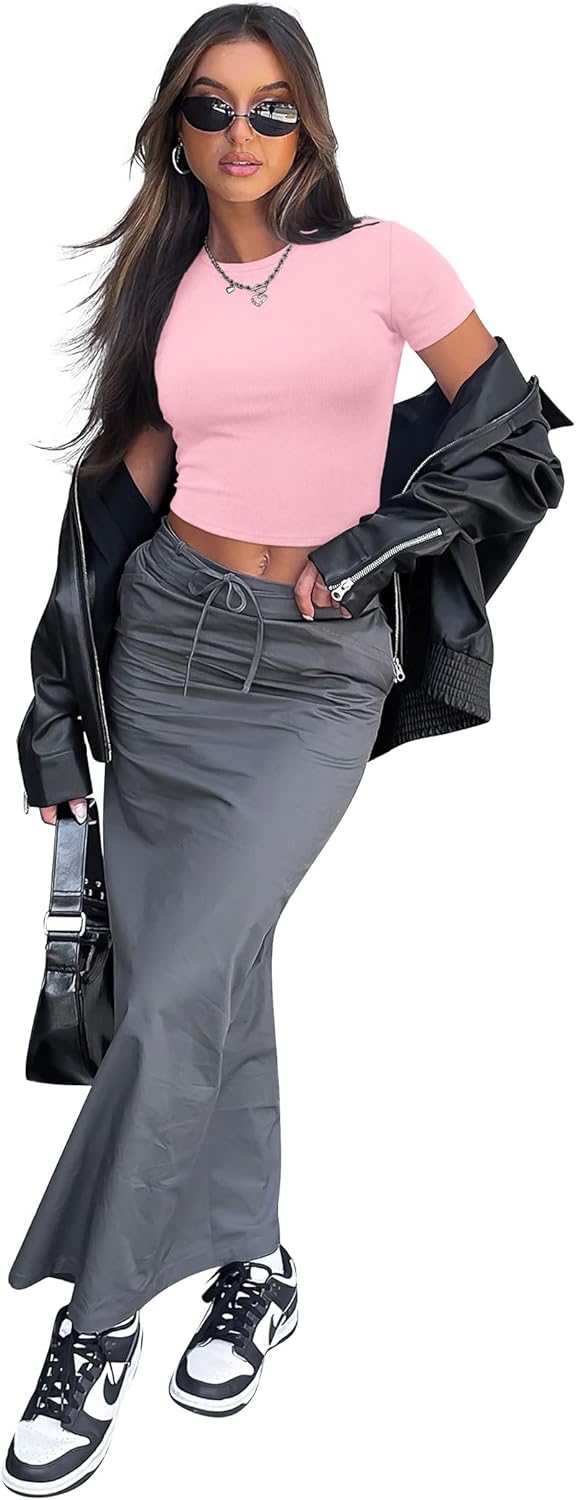 SAMPEEL Crop Tops for Women Summer Trendy Tight Tshirts 2024 Slim Fit - Image 4