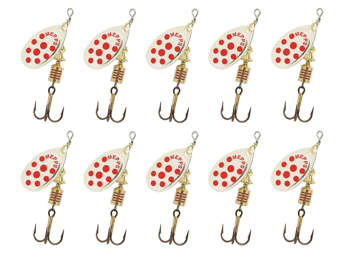 Cuiller Tournante A Palette Ovale - Mepps Aglia Lot de 10 No3-6,5G - Argent Points Rouges