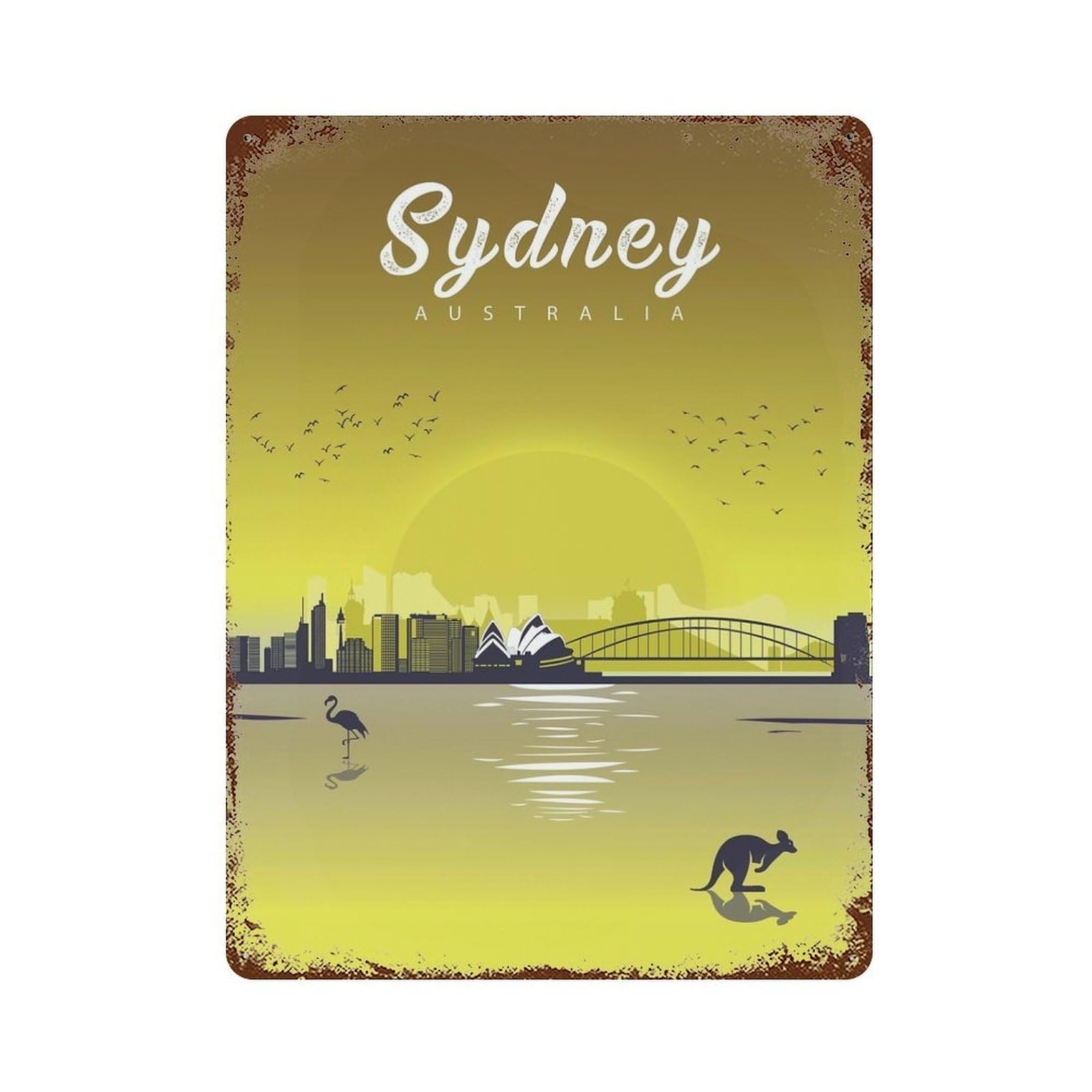 Rust Effect Sydney Skyline Vintage Rust Metal Sign 15.7"x11.8", Classic Wall Plaque for Shed, Workshop And Garage Wall Decor