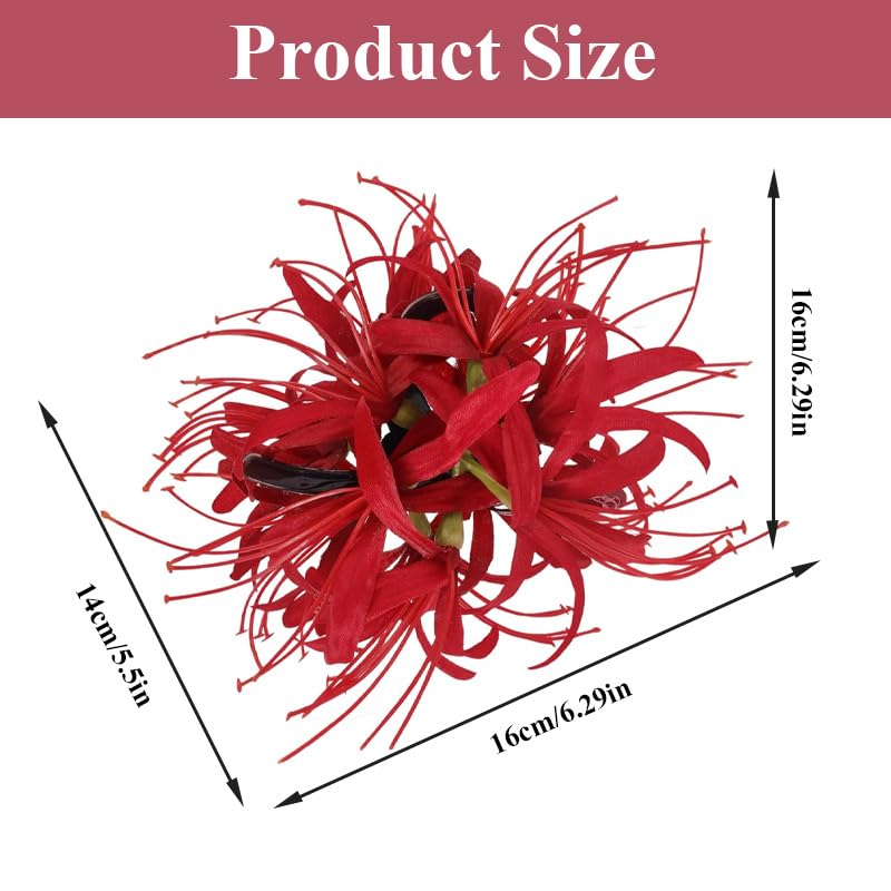 Image of Spider Lily Hair Claw Clips,Large Red Flower Hair Clips for Women,Non-Slip Hawaiian Beach Claw Clip for Thick Hair,﻿Realistic Flower Hair Accessories for Tea Party Bridal Wedding