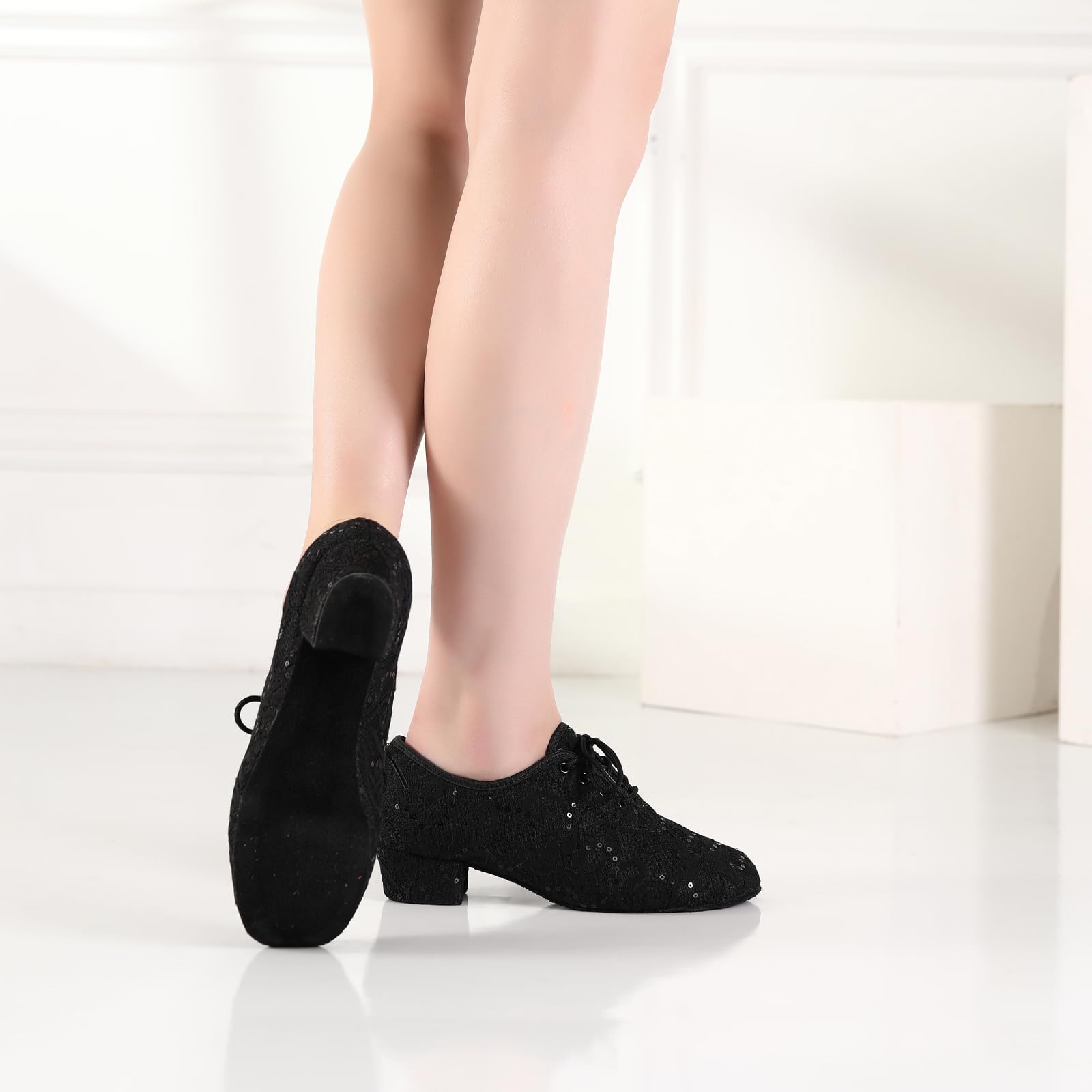 Damen Latein Tanzschuhe Schnürschuhe üben Mit Geschlossenem Zeh Modern Jazz Dance Walzer Soziale Tanzschuhe,Modell LPWMMD