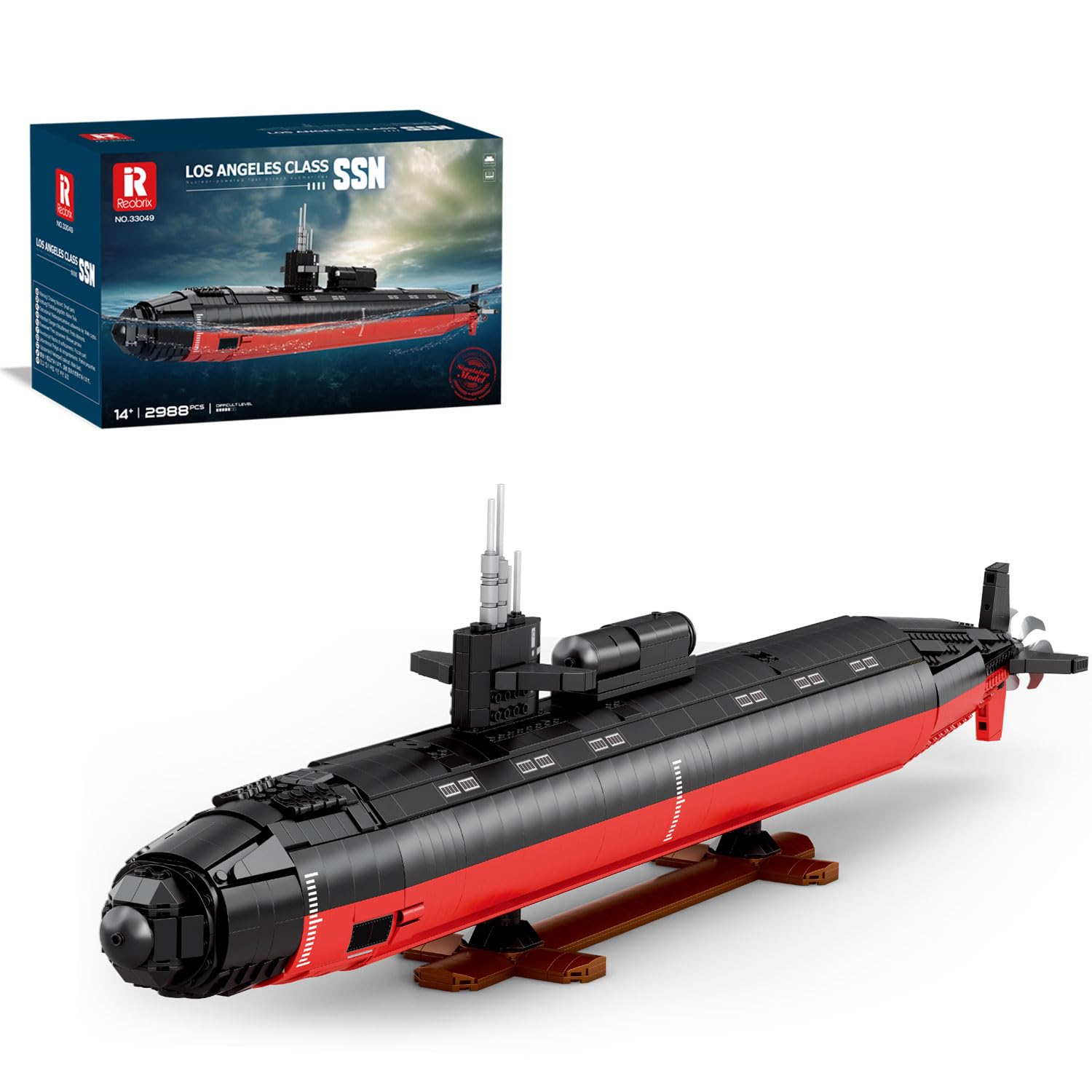 Reobrix 33049 Los Angeles-Klasse SSN U-Boote Bausteine Bricks, 2988 PCS Klemmbausteine Schiff Modell Bausätze, 1:125 Militär Battleship Bausteine Set, Spielzeug Geschenke für Teens 14+