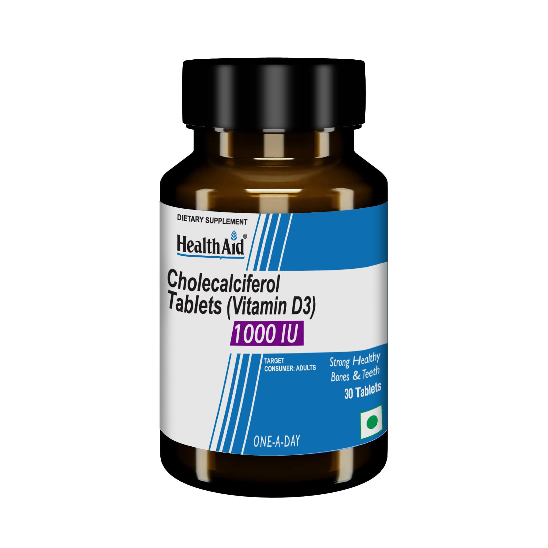 HealthAid Vitamin D3 Supplement for Women & Men | Vitamin D3 Tablets for Bone Strength, Muscle Function & Immune Support | 30 Vegetarian Tablets