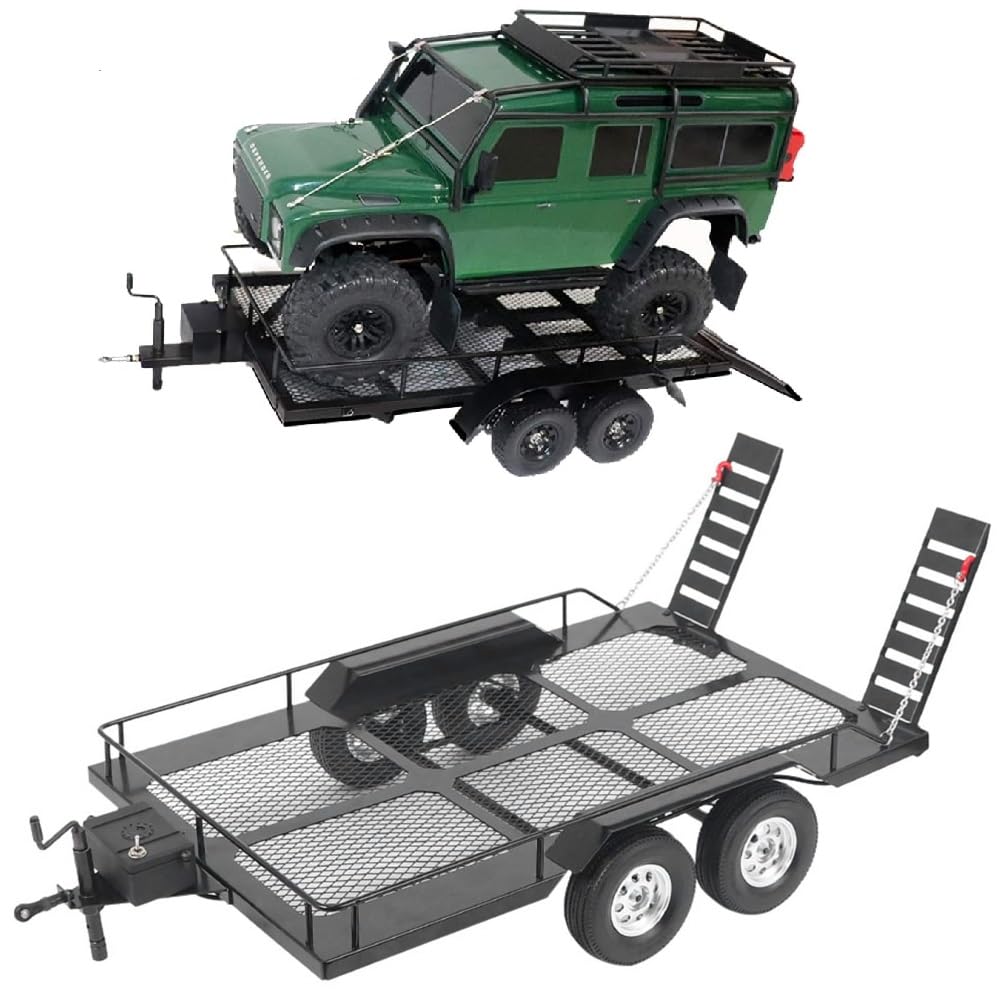 1/10 RC Car Trailer,Metal Trail Car Trailer Accessory with Four Tires Fit for Traxxas TRX4 Axial Scx10 90046 90047 CC01 D90 D110