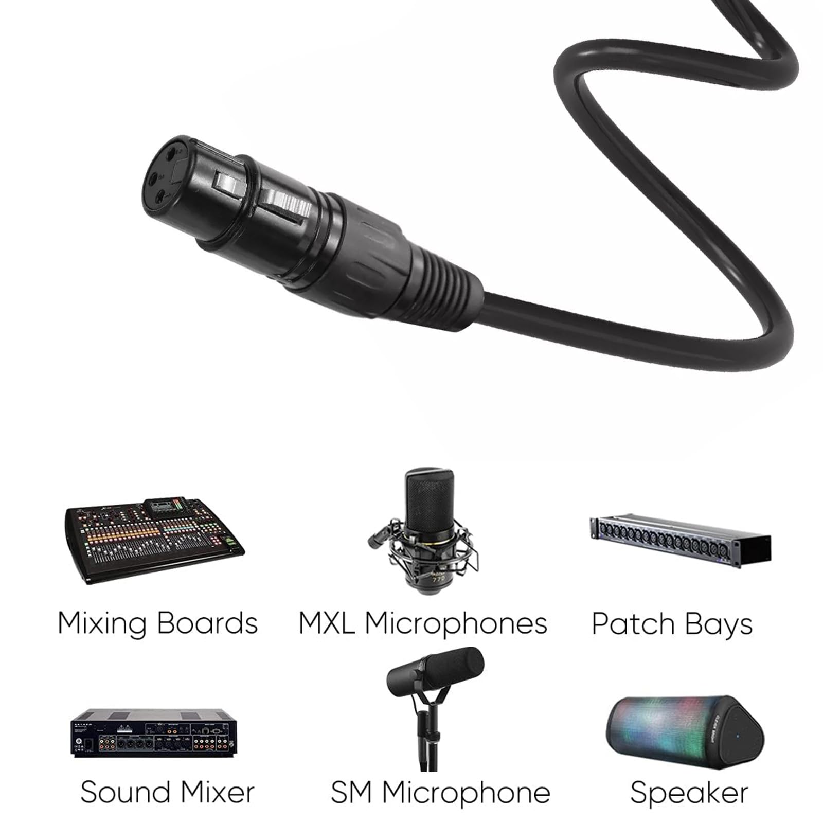 POPETPOP Lot de 8 Câbles Dmx 3 Broches en Métal Noir, Longueur 1 Mètre, pour Éclairage de Scène, Projecteurs, Microphones et Matériel Audio, Câbles D’éclairage Robustes et Connexion