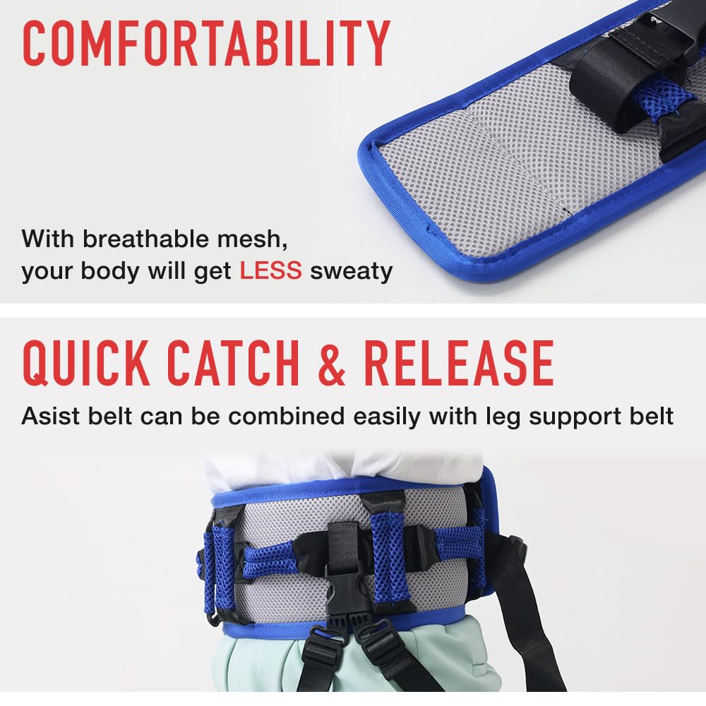 Japard Cinturón de ayuda al paciente para personas mayores con correas acolchadas para las piernas y asas acolchadas, cinturón de puerta para levantar personas mayores y pacientes, se adapta a cintura