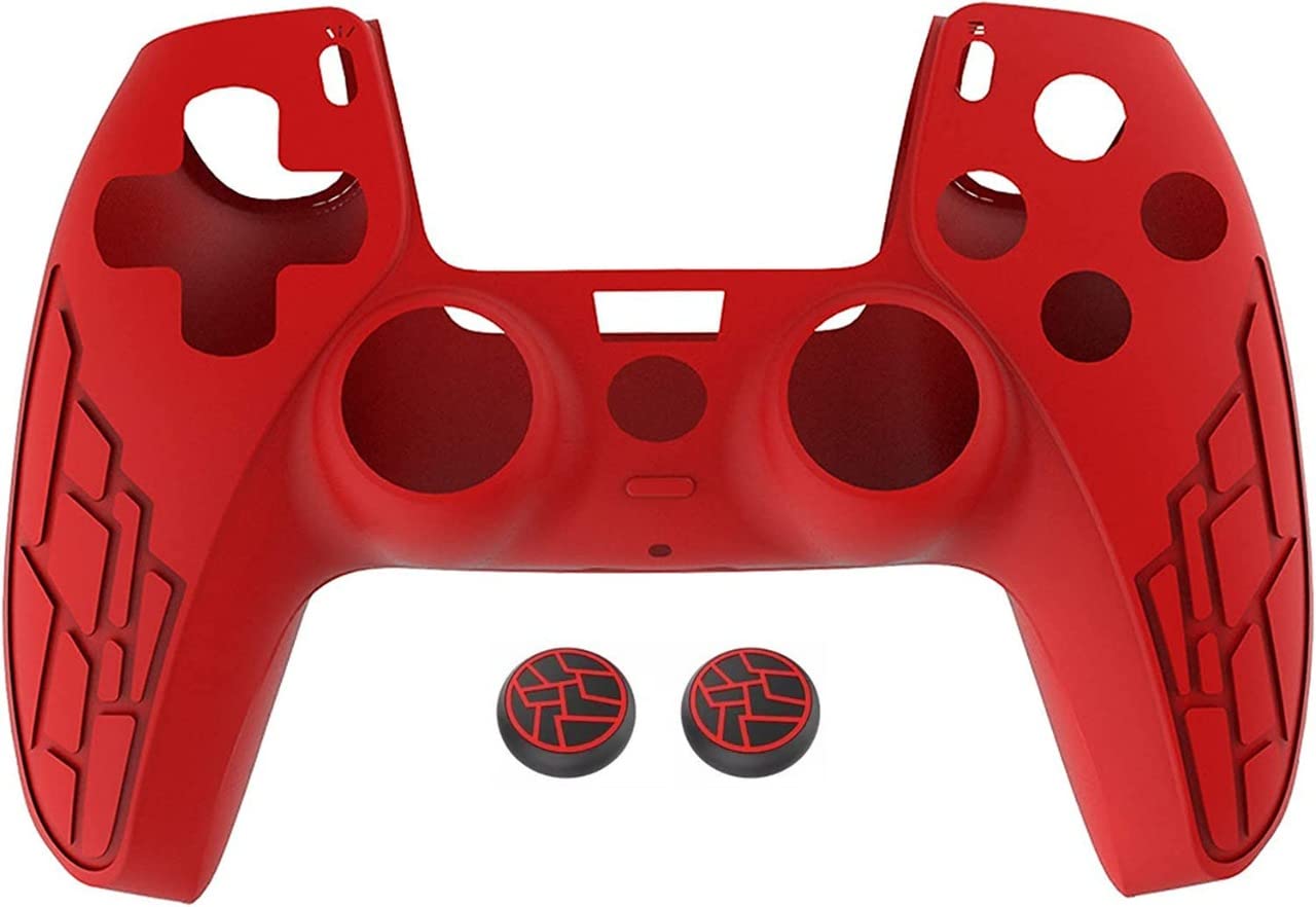 GET IN THE GAME PS5 Controller Silicone Cover Case PS5 Controller Skin Anti Slip Protective Case Sleeve for Play/Station 5 DualSense Controller with Thumbgrips Free - Special Design (Red)-image-39
