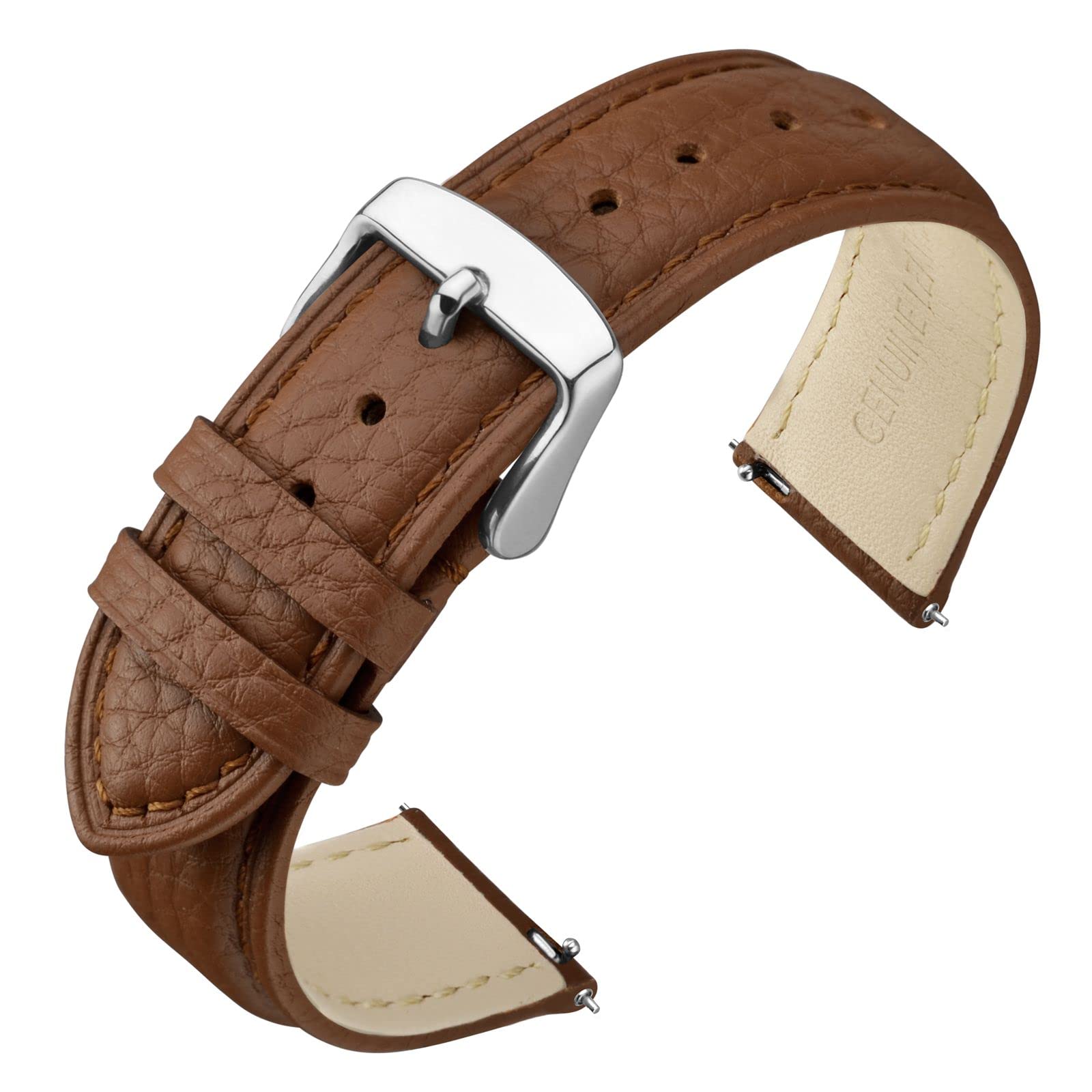 ANNEFIT Watch Band 16mm, Quick Release Textured Padded Leather Straps with Silver Buckle for Men and Women (Brown)
