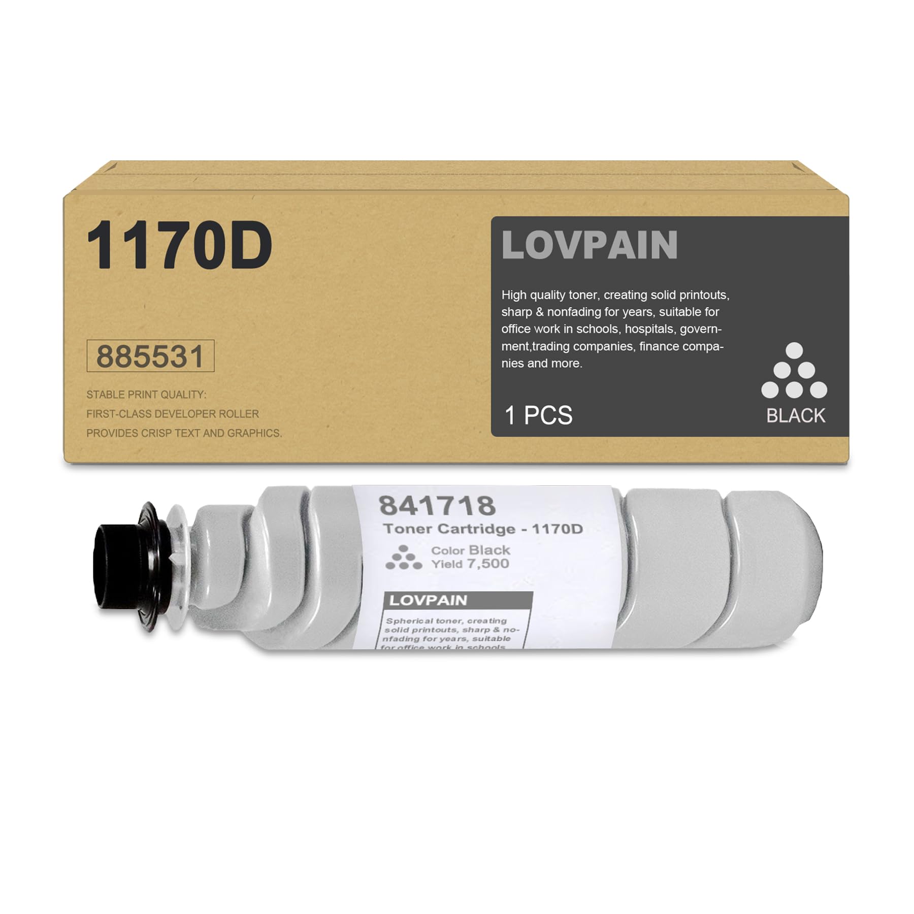 Type 1170D/S15/LD015 Black Toner Cartridge (1-Pack) -Lovn Compatible 841718 (885531) Toner Cartridge Replacement for Ricoh Aficio 1515 MP161 MP171