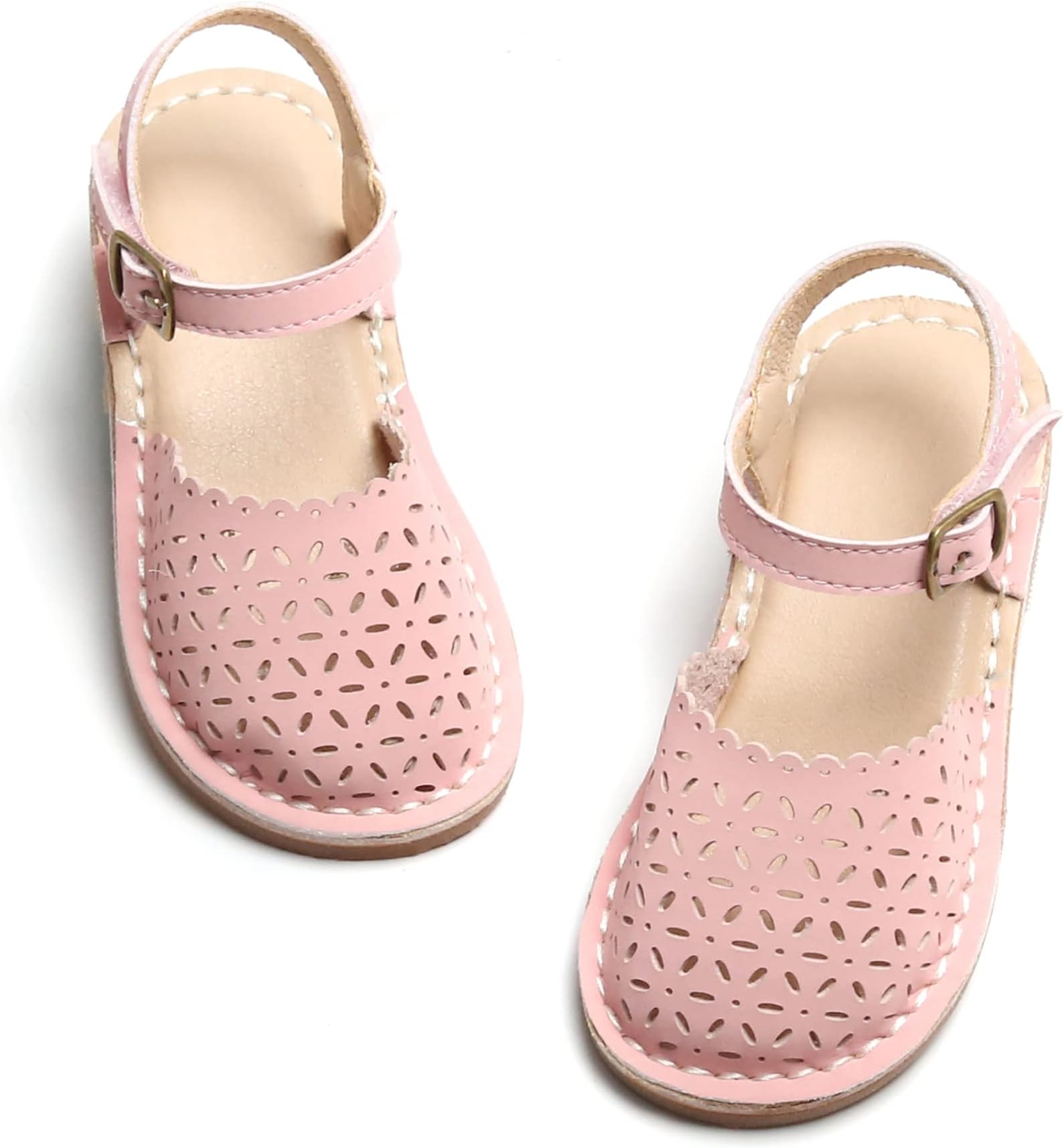 THEE BRON Toddler Girl Vintage Closed-Toe Sandals Genuine Leather Rustic Summer Shoes for 1-8 Years, Size 5-13, Tb2240-blush Pink, 10 Toddler