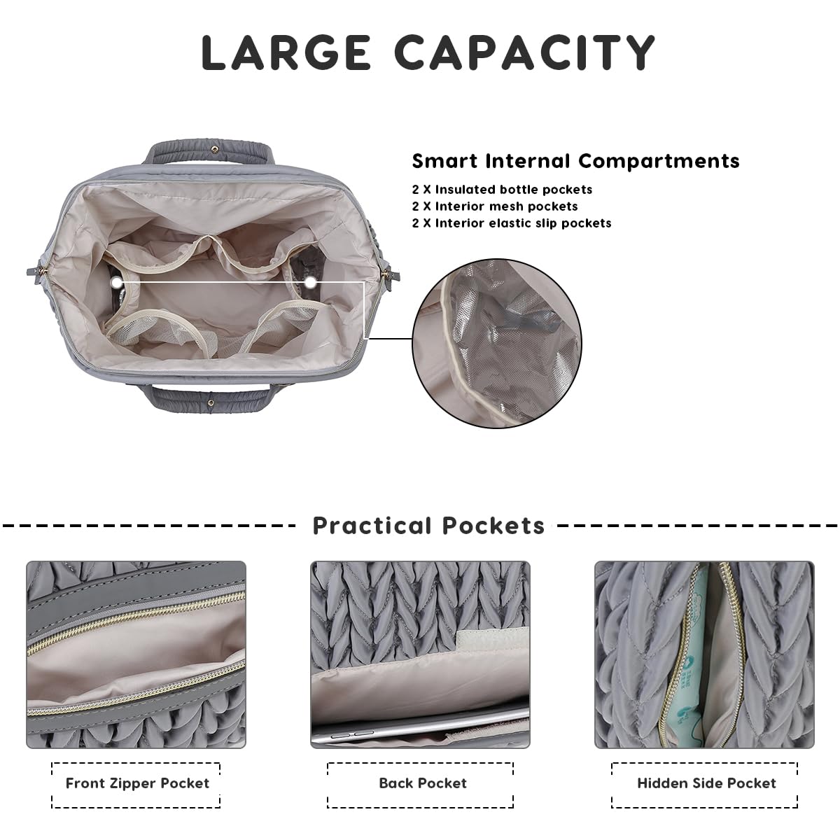 SONARIN Grande Capacité Tissé Sac à Langer pour Bébé Fourre-tout,Imperméable Sac à Couches de Voyage avec Bandoulière Amovible,Sacs de Maternité Portable avec Crochets de Poussette