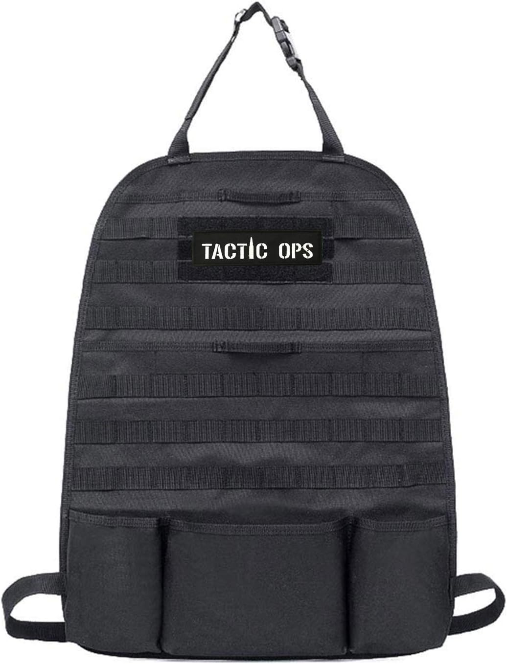 Tactical Car Seat Organizer - For Cars and Trucks Molle Pouches and Storage - Vehicle Universal Interior Adjustable Seat Cover Protector with Interchangeable Tactic Ops Patch for Custom Look (Black) : Automotive