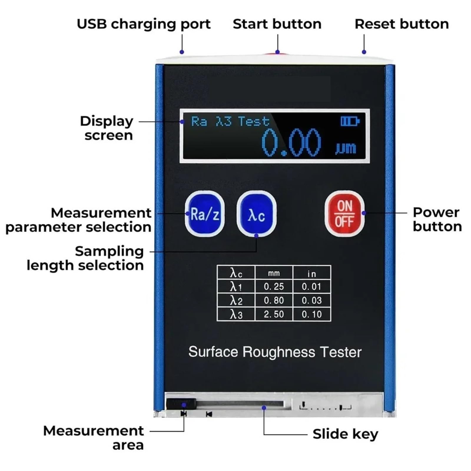 Rauheitstester, GSR710 Taschenoberflächenrauheitsmessgerät Tragbares hochpräzises digitales Rauheitsmessgerät Ra/Rz/Rq/Rt Handqualitätsprüfung