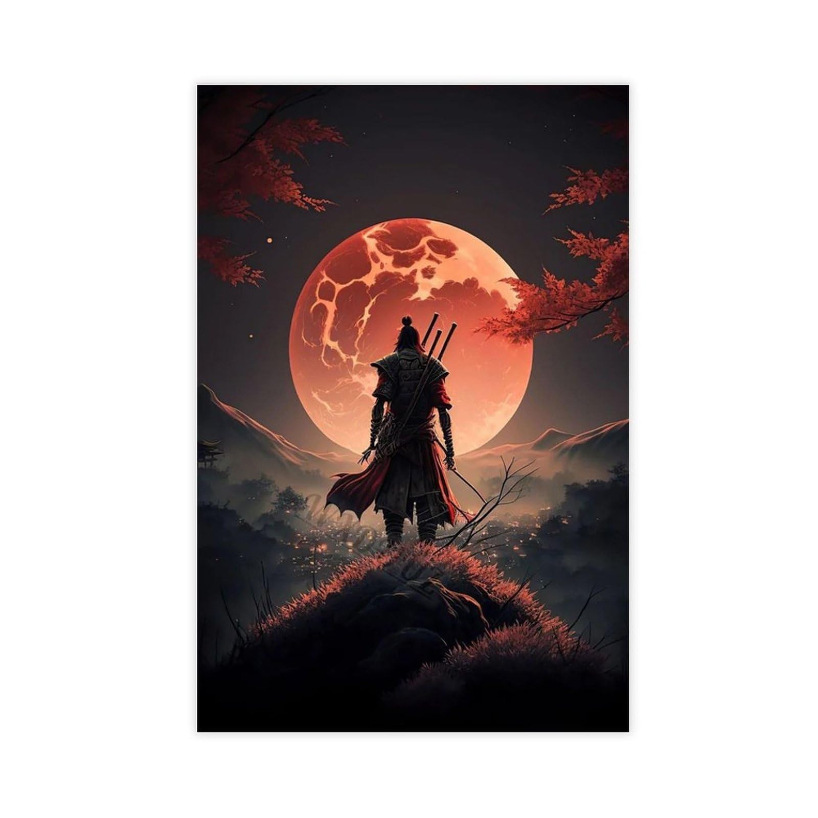 Pyberon Vintage Japanese Samurai Canvas Poster Bedroom Decor Landscape Office Room Decor Gift 24" L X 36" W