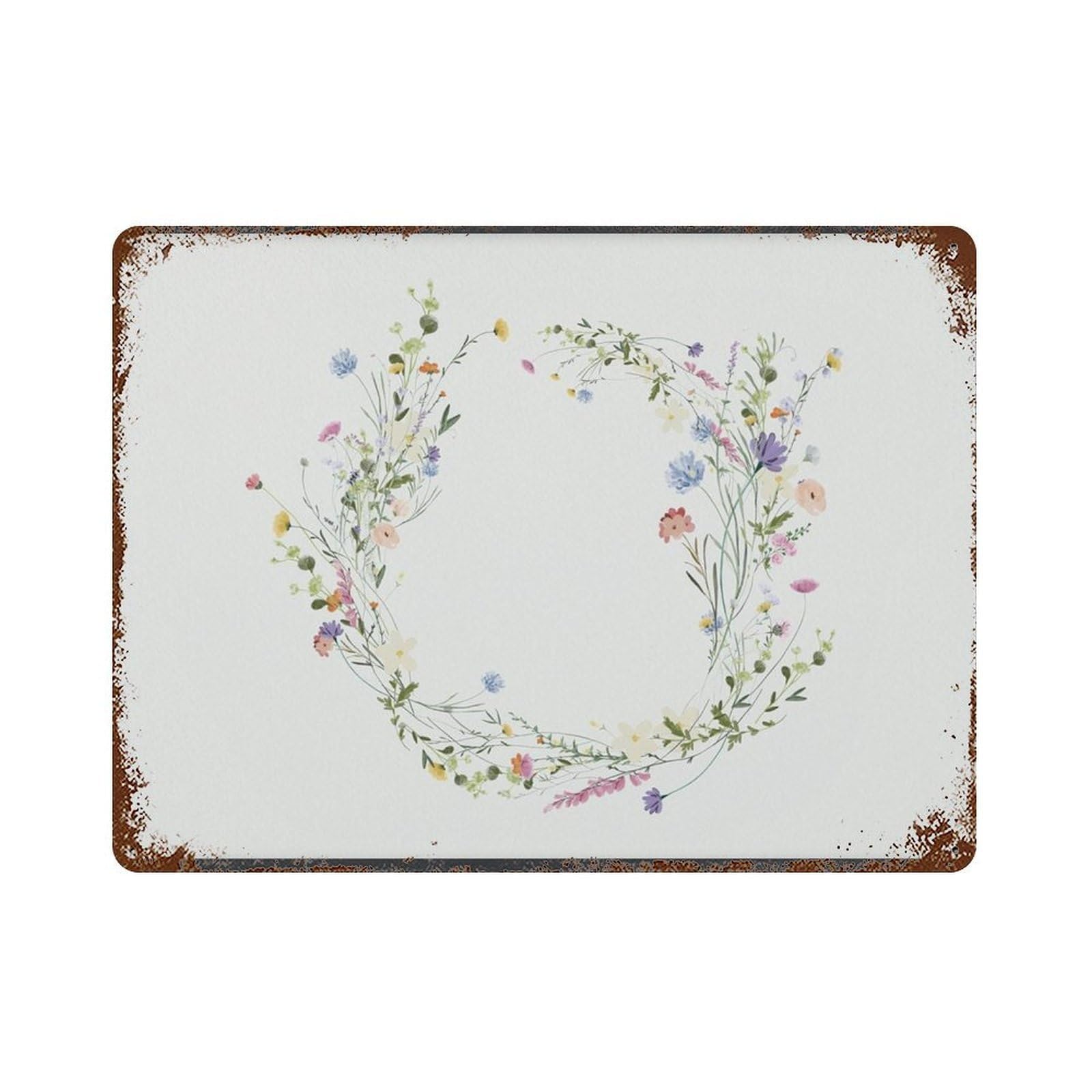 xiaoxiaoshen Watercolor Wildflower，Wreath, Boho Floral Crescent Wall Decor Art Metal Tin Poster Modern Home Decor Art Home Bar Shop Decorations Vintage Sign 30x40cm