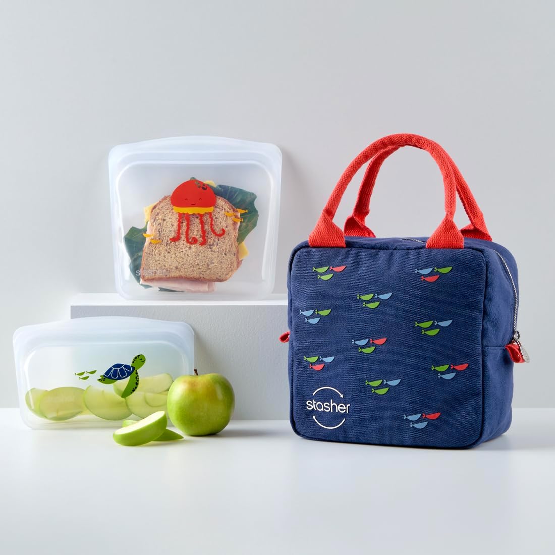 Stasher Silicone Reusable Storage Bags & Insulated Lunch Bag, 3-Pack, Reusable Freezer Bags, Microwave, Dishwasher, Oven Safe, Sous Vide, Lunch Containers, Eco Friendly, Food Storage Bags, Clear | Insulated Lunch Bag