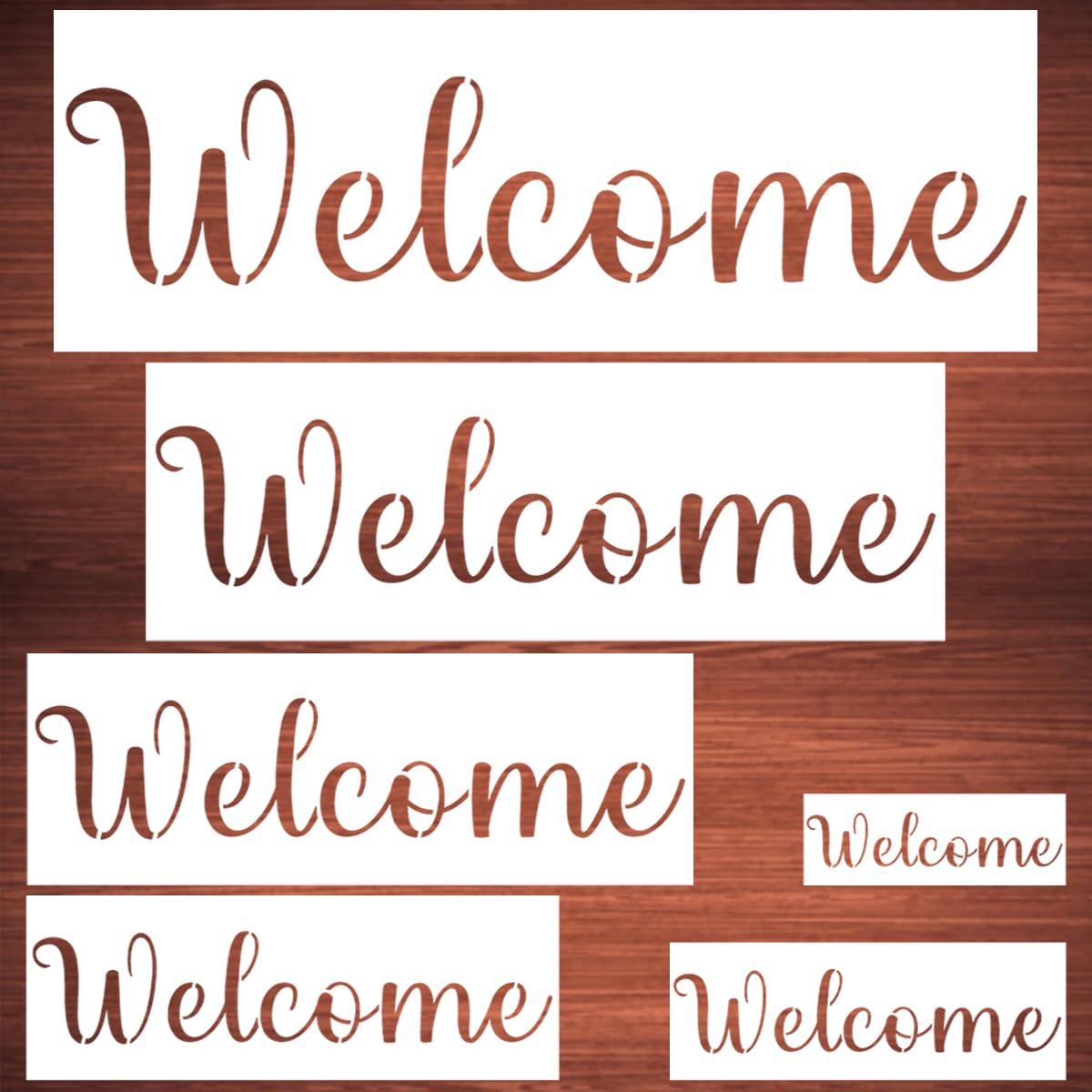 Plantillas grandes de bienvenida para pintar, paquete de 6 plantillas de bienvenida para pintar sobre madera, plantillas de letras reutilizables para pizarra, madera, manualidades, carteles y