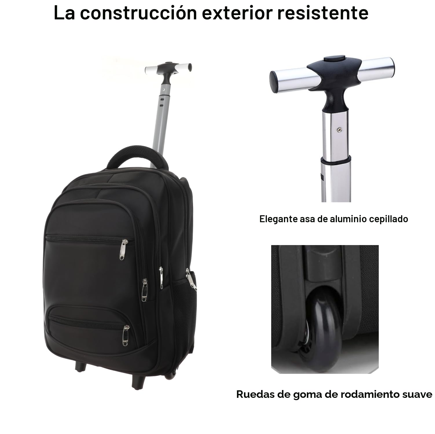 RHP Mochila de viaje con ruedas, color negro, 50 x 35 x 20 cm, 1,78 kg, compartimento para portátil de 17 pulgadas, 4 compartimentos adicionales, 2 bolsillos laterales, equipaje de mano para negocios