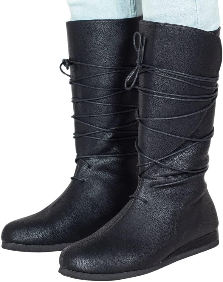 Adult Unisex Renaissance Fair Black Costume Boots Halloween Cosplay Accessory