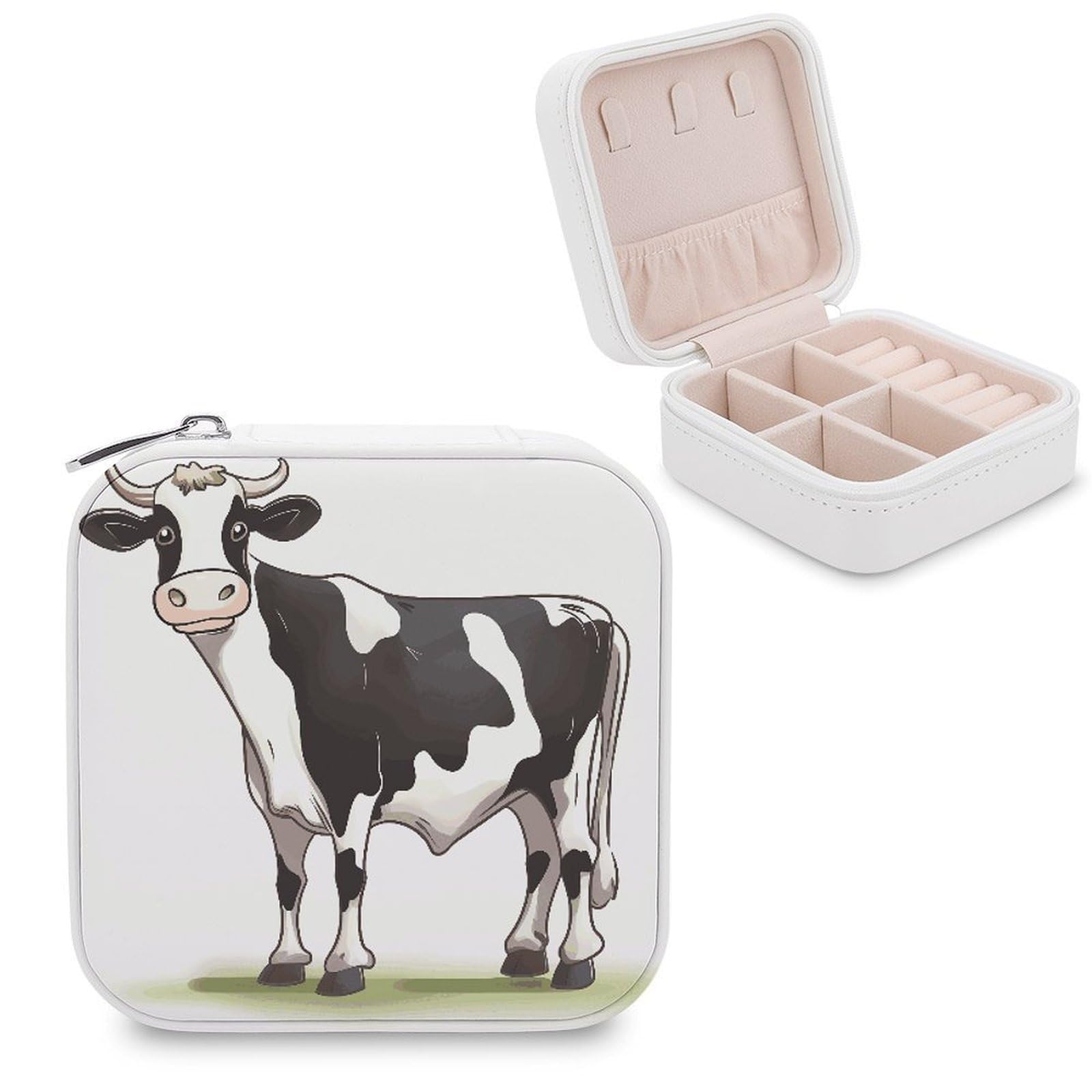 FekiLoot Dairy Cow Jewelry Case Personalized Leather Jewelry Box Mini Travel Jewelry Case Small Portable Jewelry Organizer for Ring Earrings Necklace Bracelet