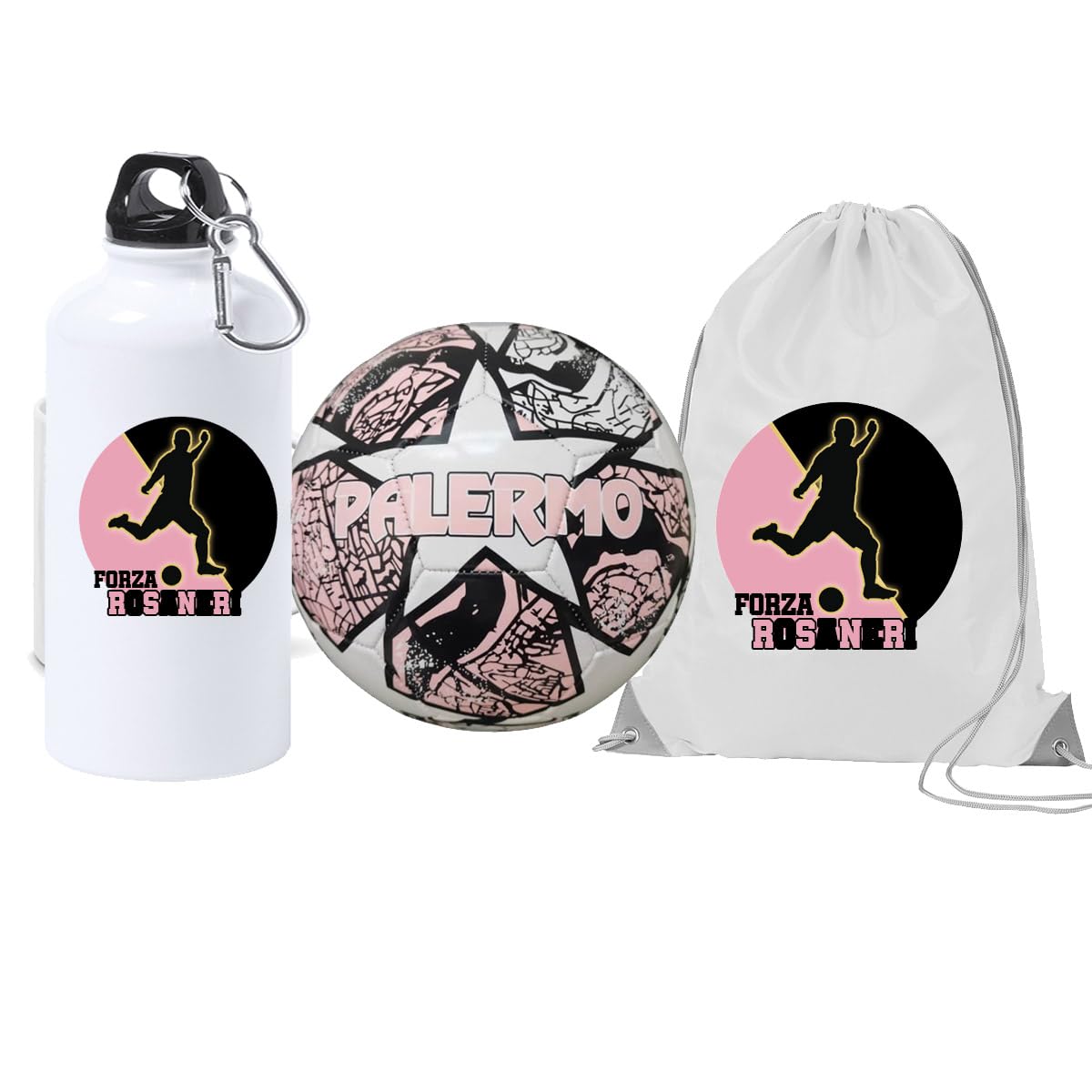 Generico Pallone con i colori Rosanero del Palermo + una borraccia bianca in alluminio e sacca in nylon in ceramica con stampa dei colori della tua squadra del cuore tifoso regalo