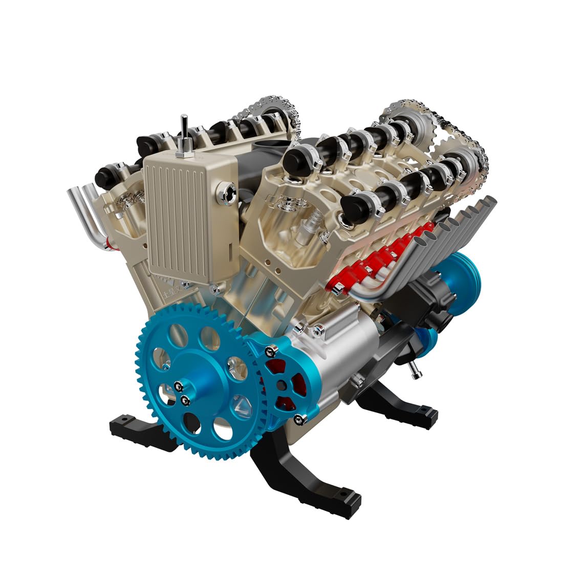 1/3 V8 Verbrennungsmotor Bausatz, 500+Stück Metall V8 Motormodell, 8-Zylinder Mechanischer Motor Modellbausatz für Physik Experimentierspielzeug, Geschenk für Erwachsene