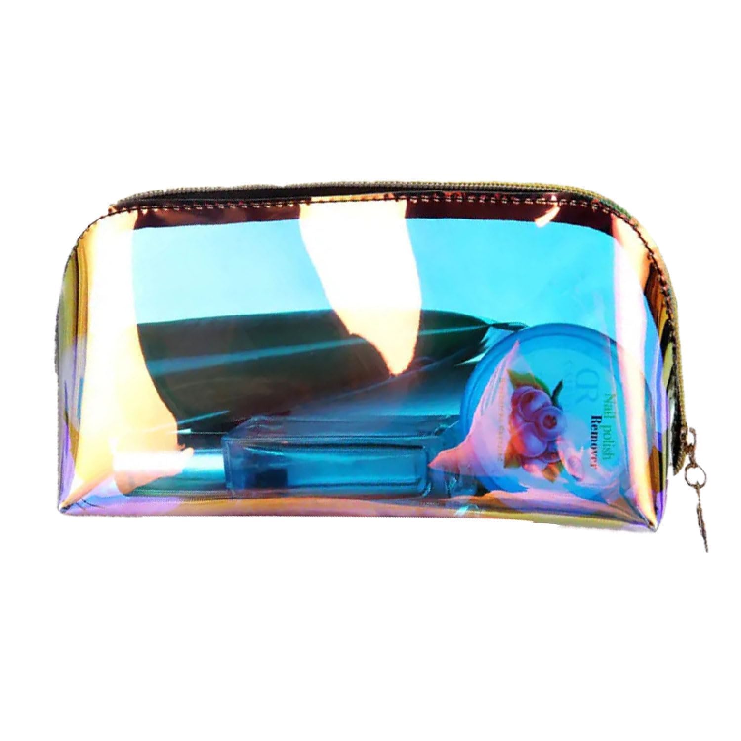 HomeStrap Small Holographic Makeup Travel Pouch With Zipper, Toiletry Cosmetic Storage Organizer Pouch, 7 cm-image-45