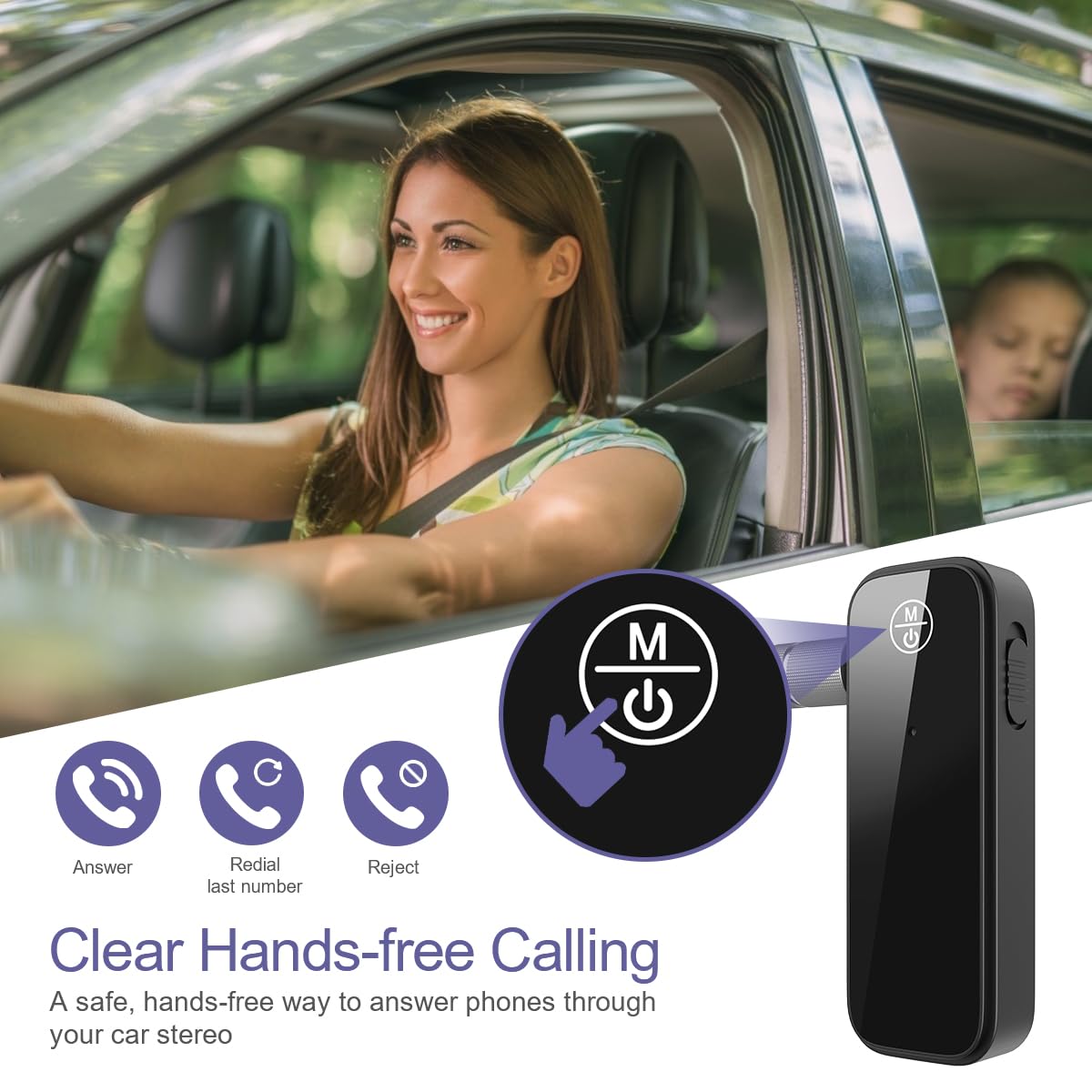Adaptador Bluetooth auxiliar para coche, receptor transmisor Bluetooth 2 en 1 para llamadas manos libres, cancelación de ruido, receptor AUX Bluetooth 5.0 de 3.5 mm para sistema estéreo