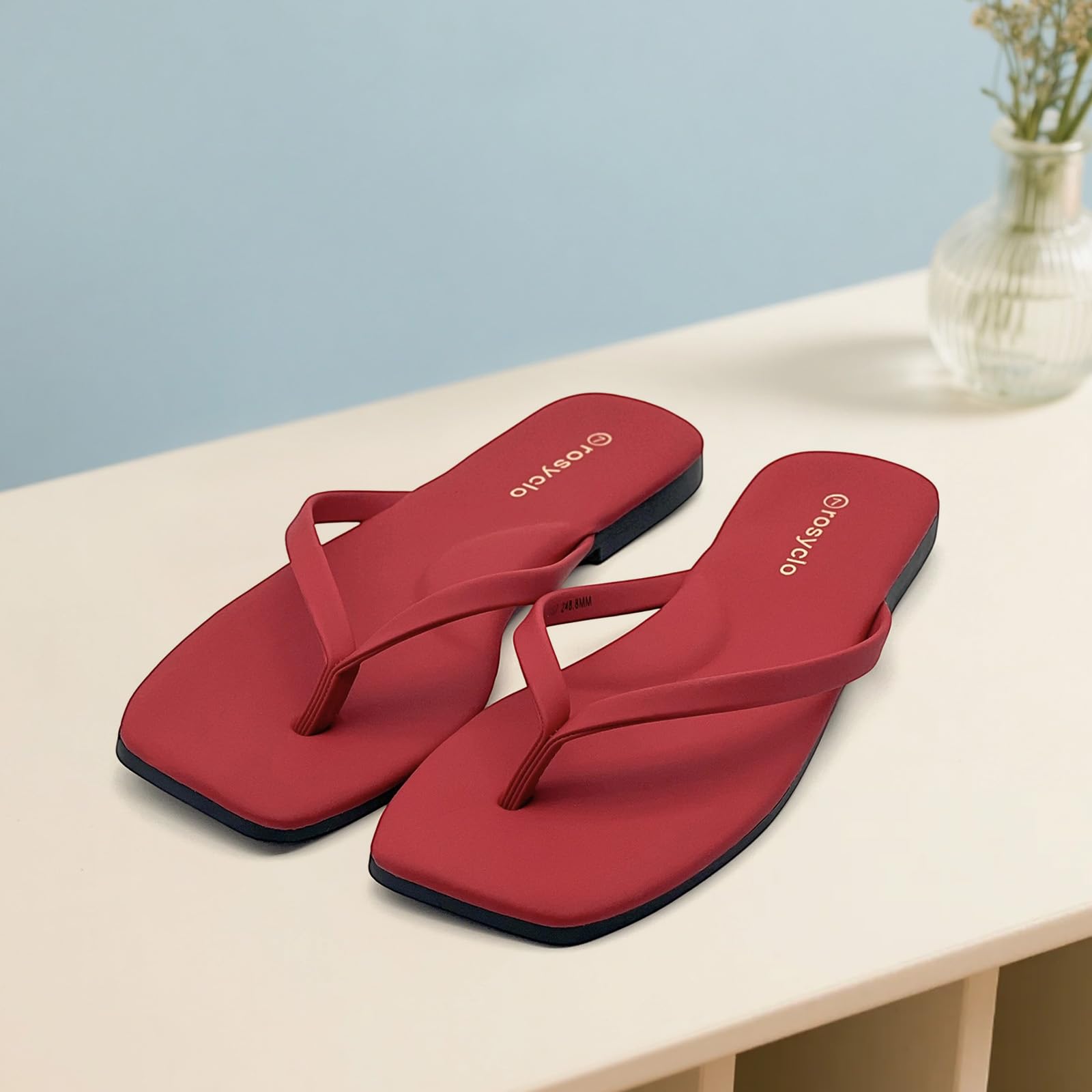 Flip Flops for Women, Square Toe Memory Foam Arch Support Flats Summer Sandals for Women 2026, Trending Vegan Leather Lightweight Soft Comfort Cloud Womens Slippers Beach Thong Slides