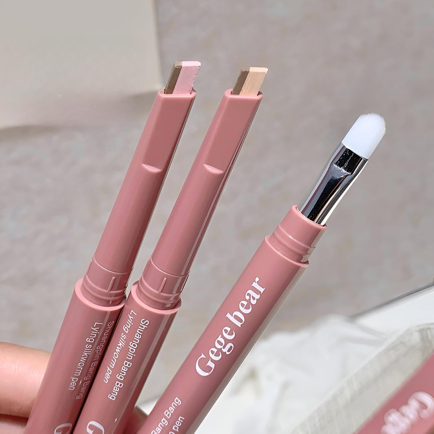 Gege Bear Under Eye-Shadow & Highlighter Pen | Korean Style Sleeping Two Color Silkworm 3D Contour | Matte Soft Pastel Under Eye Makeup | Nude & Pink Brown Shades | Long-Lasting Smudge-Proof Makeup | Double-Headed Precision Sponge Applicator | Affordable Eyes Highlighter for Women Girls (01# Nude Brown, 250mg)-image-11