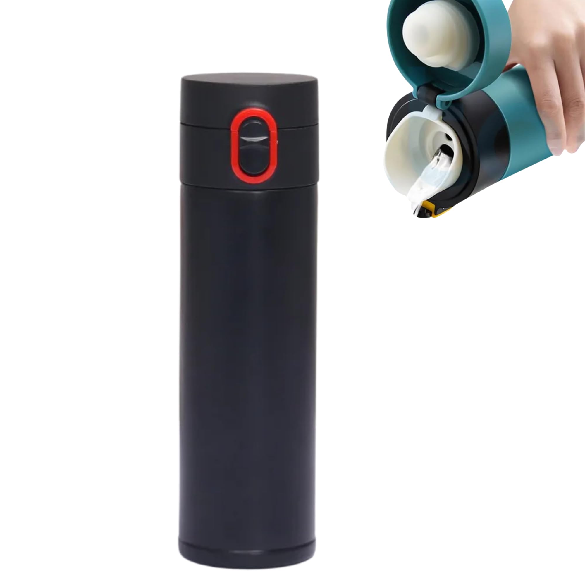 Garrafa Térmica Inox 400ml Barganha Mix – Mantém Quente 6h / Gelada 12h, Tampa Antivazamento, Parede Dupla a Vácuo, BPA Free, Portátil para Carro, Academia (Preto)