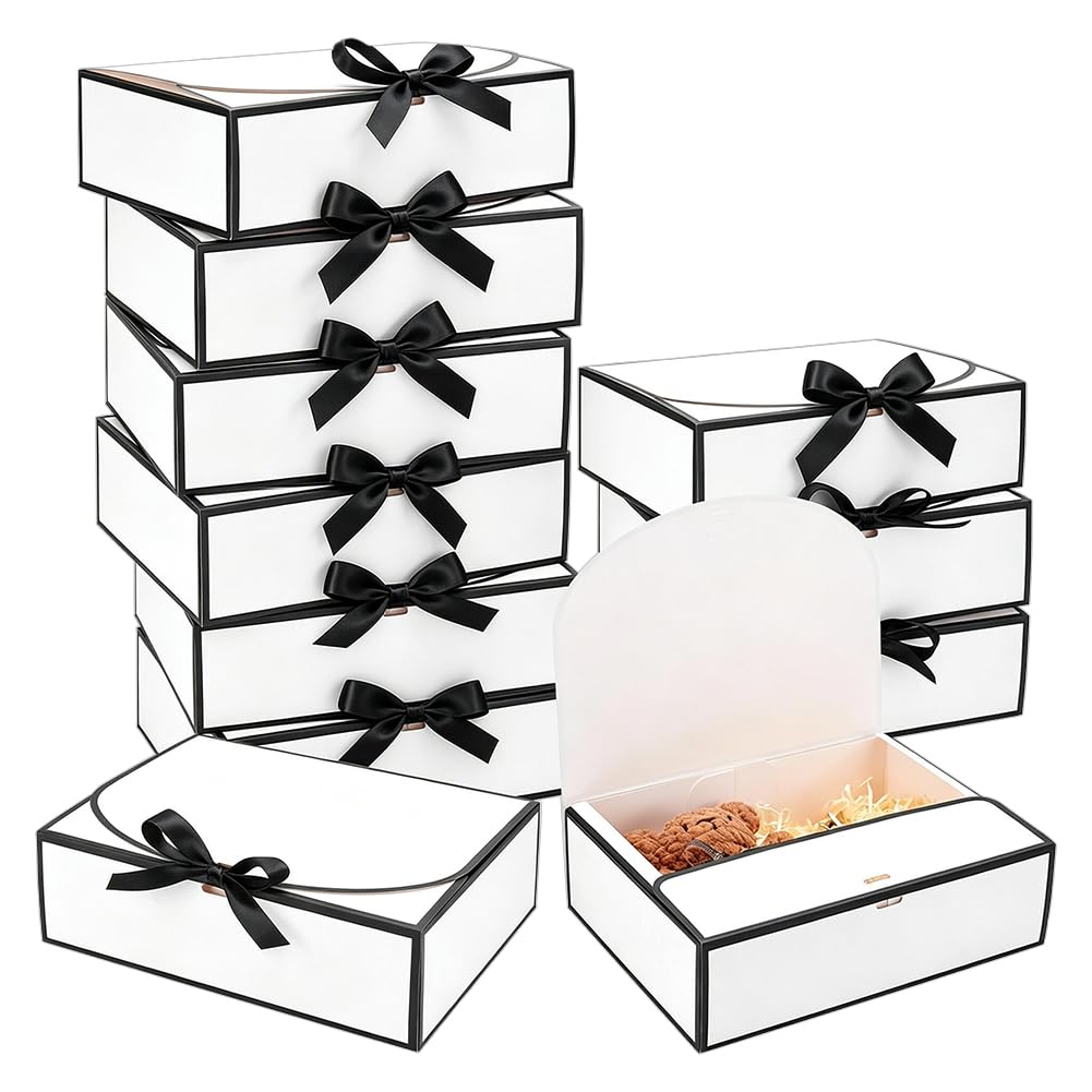 PH PandaHall 24 Sets Gift Boxes with Ribbon White Black Party Favor Boxes