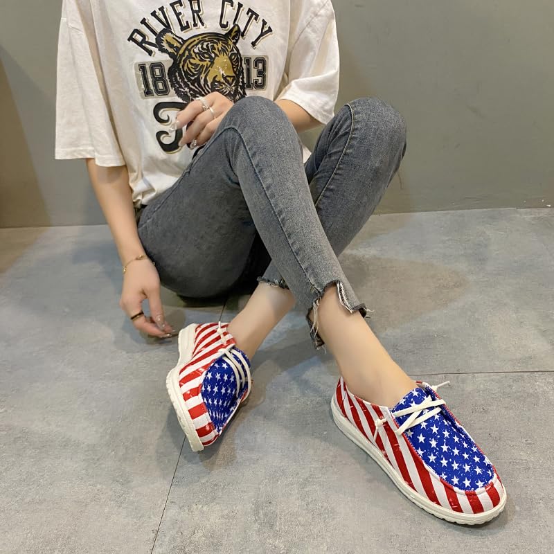 Women's Lace Up Loafers canvas shoes for women 4th of July Flag Print Fashion Sneaker Flat Casual Canvas Shoes3
