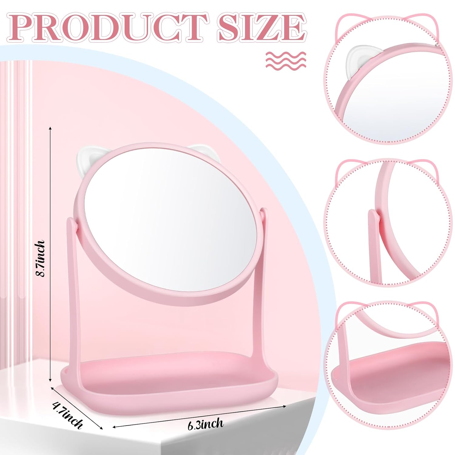 8 Set Spa Party Supplies Cat Table Mirrors Pink Bow Headbands for Sleepover Slumber Birthday Party Favors Washing Face Makeup Gifts(Cat)