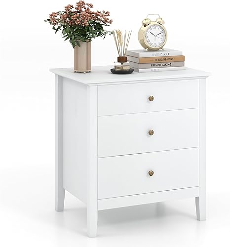 Miniatura 1 de Giantex Mesita de noche con 3 cajones, mesa auxiliar de madera con patas de madera maciza, mesita de noche retro de 3 cajones para dormitorio,