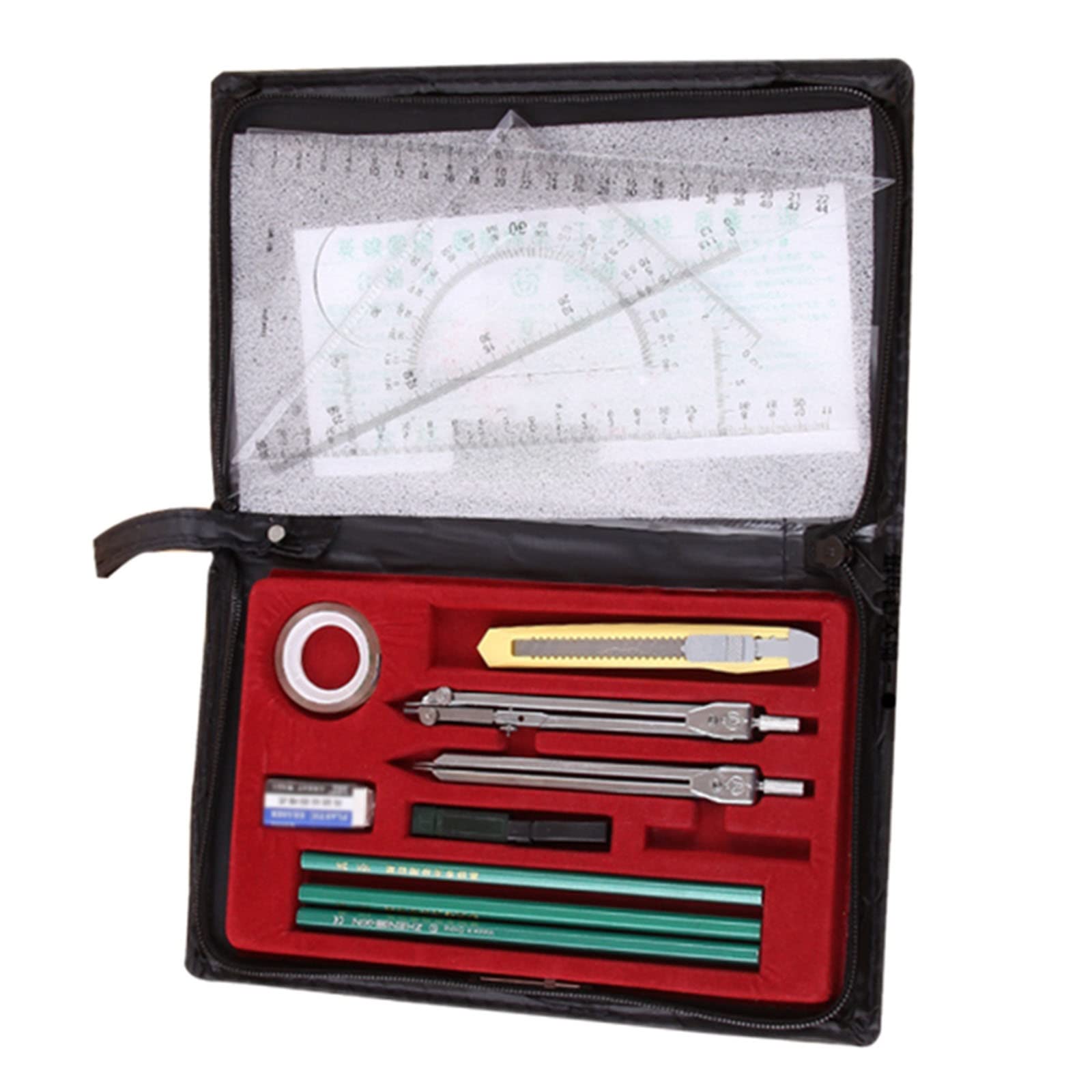 BAtlam Kompass für Geometrie 15-teiliges Winkelmesser- und Kompass-Set Kompass für Geometrie-Zeichenwerkzeuge Geometrie-Werkzeug-Kit Geometrie-Präzisionswerkzeug für Schüler Kompass-Zeichenwerkzeug