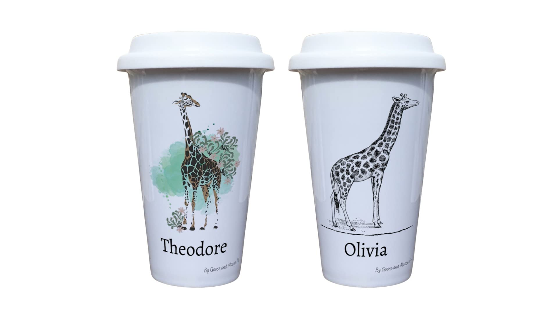 Giraffe Travel Mug Personalised - Gift for Safari Lover - Personalised Zoo Wild Animal Thermal Ceramic Insulated Travel Mug (Olivia)