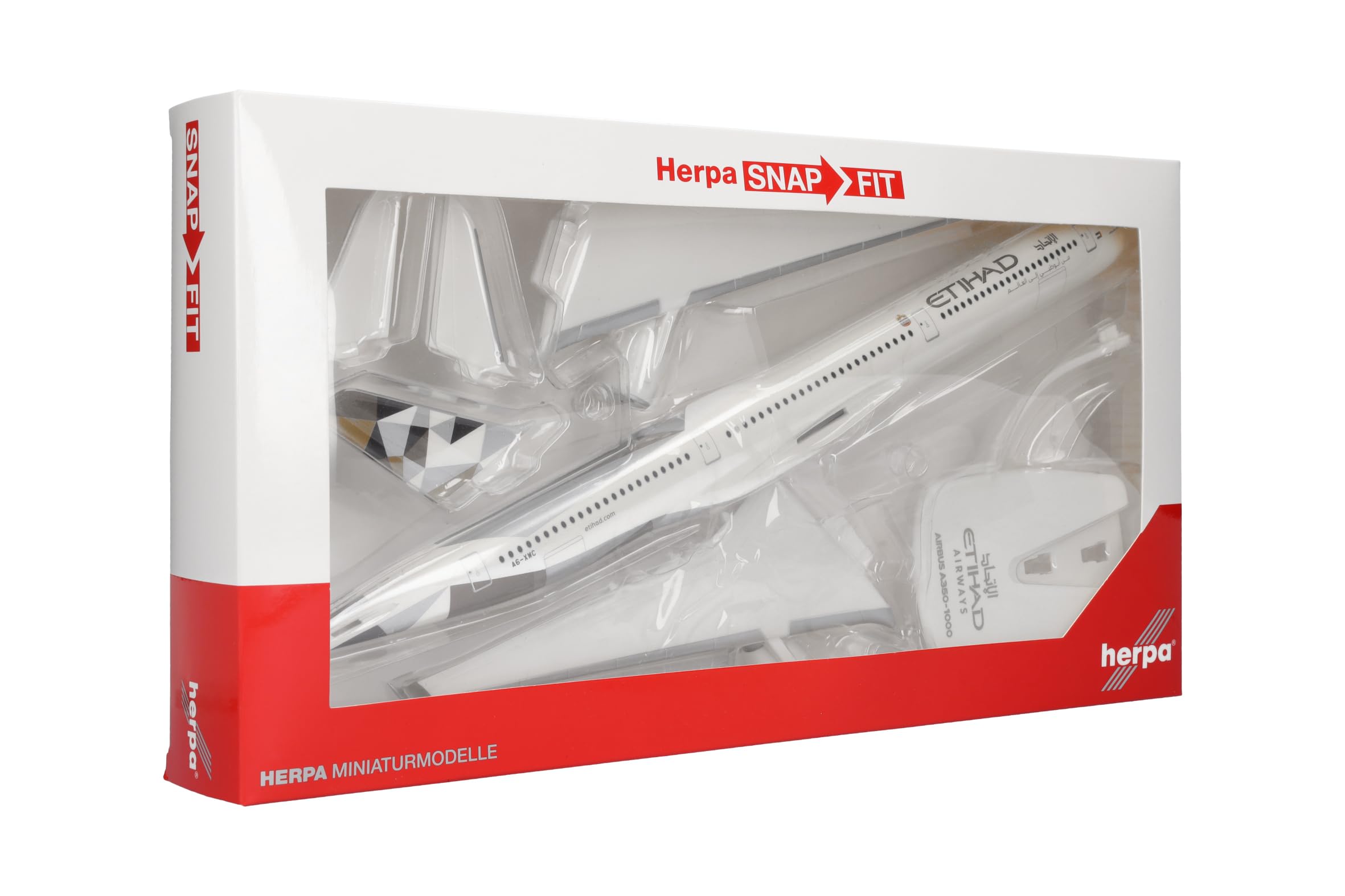 Herpa Maquette Avion Etihad Airways Airbus A350-1000 - A6-XWC, echelle 1/200, Snap-fit Model, pièce de Collection, d'avion avec Support, Figurine Plastique