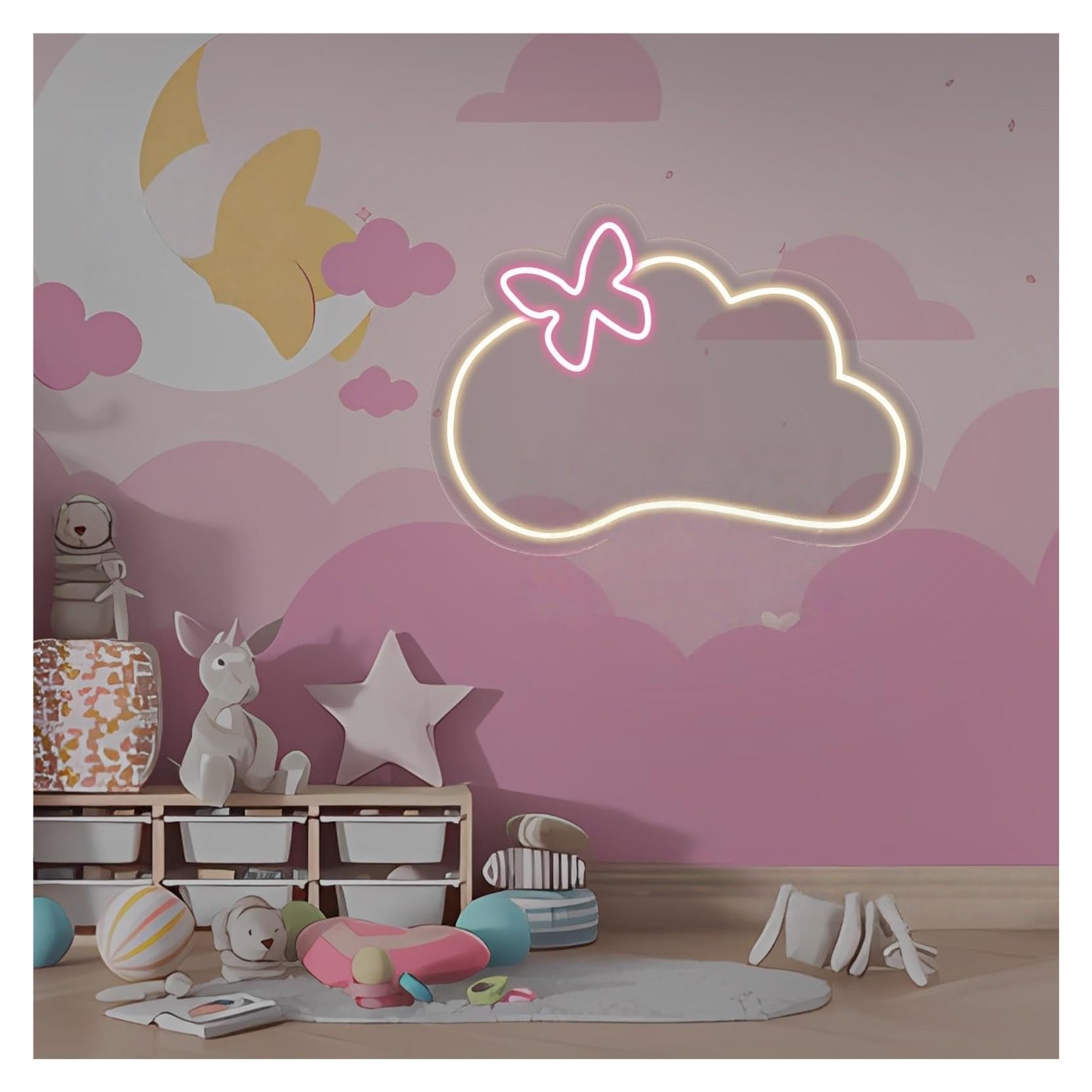 RONGCH Hanging Art Signs Butterfly Cloud Neon Sign,Suitable for Kids Room Home Wall Decor with Dimmable 30cmx40cm(E)