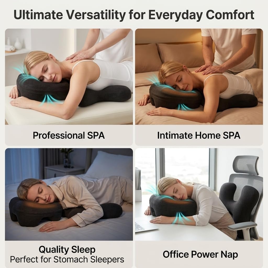 Upgraded Massage Pillow Face Down & Breast Cushion Set, Memory Foam Headrest Bolster for Spa & Home, Chest Support for Stomach Sleepers