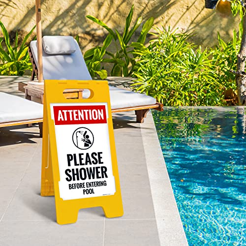 Señal plegable para piso 'Attention Please Shower' 10x16 pulgadas miniatura 2
