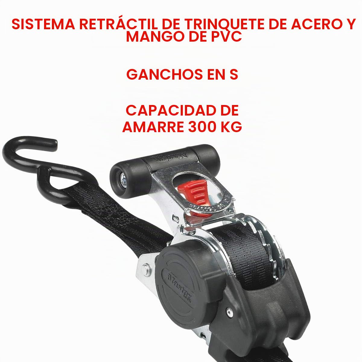 Master Lock 3238EURDAT Cinchas de Amarre con Trinquete y Ganchos, Envase de 2, Negro, 3 m x 25 mm