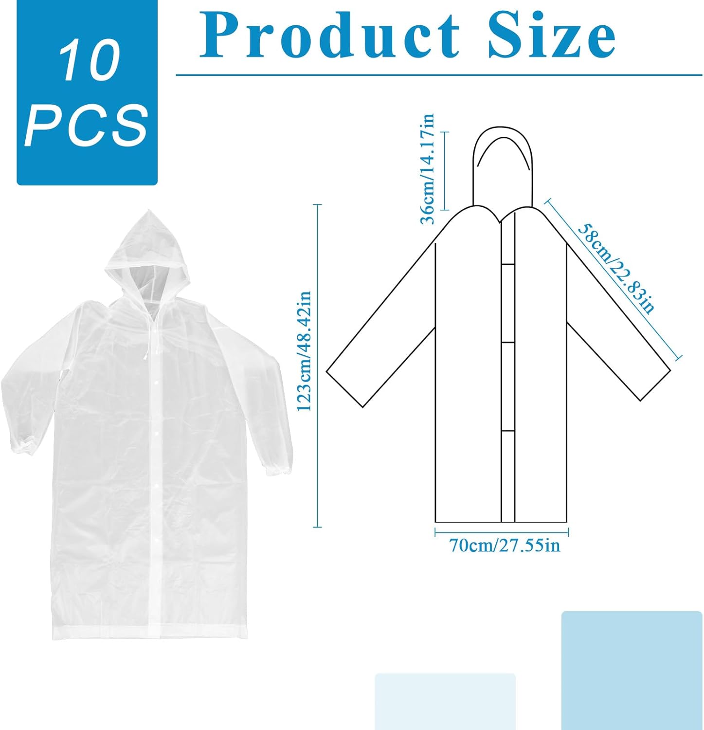 10 Pack Reusable Rain Ponchos for Adults Waterproof EVA Raincoats with Drawstring Hood Portable Rain Jackets Emergency Poncho for Outdoor Travel Camping Hiking - Image 6