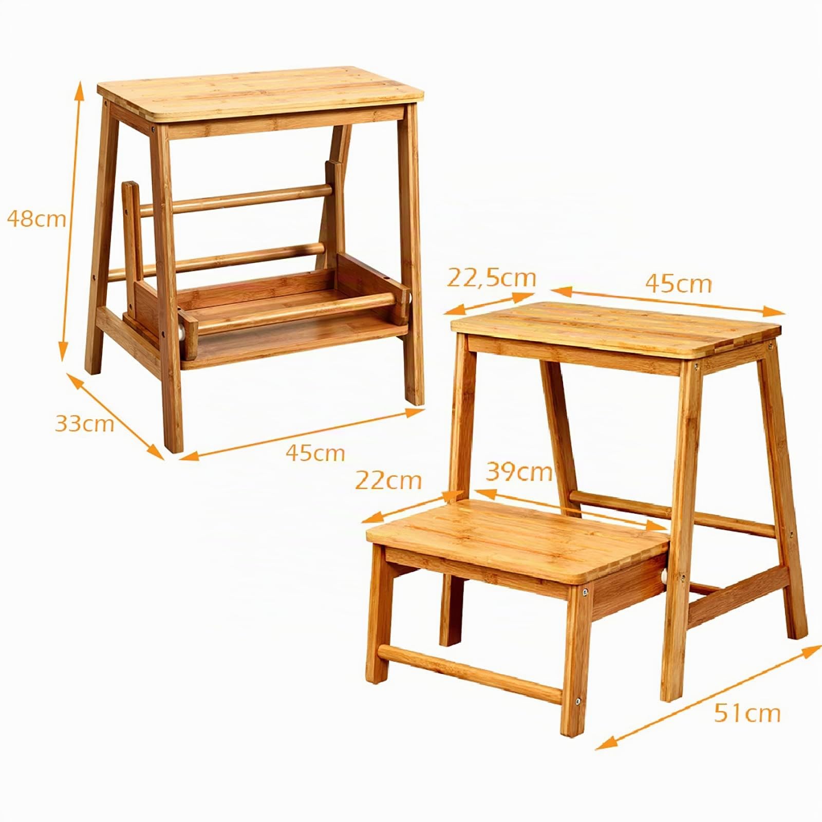 GIANTEX Marchepied Pliable à 2 Marches, Escabeau Tabouret en en Bambou, Charge Maximale 100 kg, Peu Encombrant, Multifonctionnel, pour Cuisine Chambre Salons