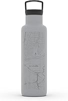 Vista 109 de Well Told Botella de agua aislada con mapa de Washington DC grabado, botella de acero inoxidable grabada (21 onzas, blanco) botella aislada de mapa