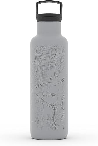 Miniatura 109 de Well Told Botella de agua aislada con mapa de Washington DC grabado, botella de acero inoxidable grabada (21 onzas, blanco) botella aislada de mapa