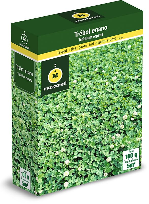 Mascarell Semillas, TRÉBOL BLANCO ENANO, Semillas de Césped, Verde y Duradero, Compacto y Resistente, 100g