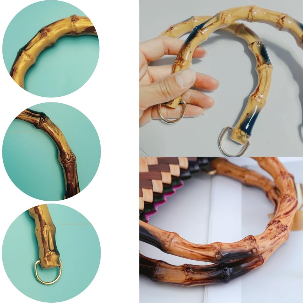 4 Piezas Asas de imitar bambú para Bolsos, en Forma de U, manijas de Repuesto con Hebilla en Forma de D, Accesorios DIY para fabricación de Bolsos y Crochet