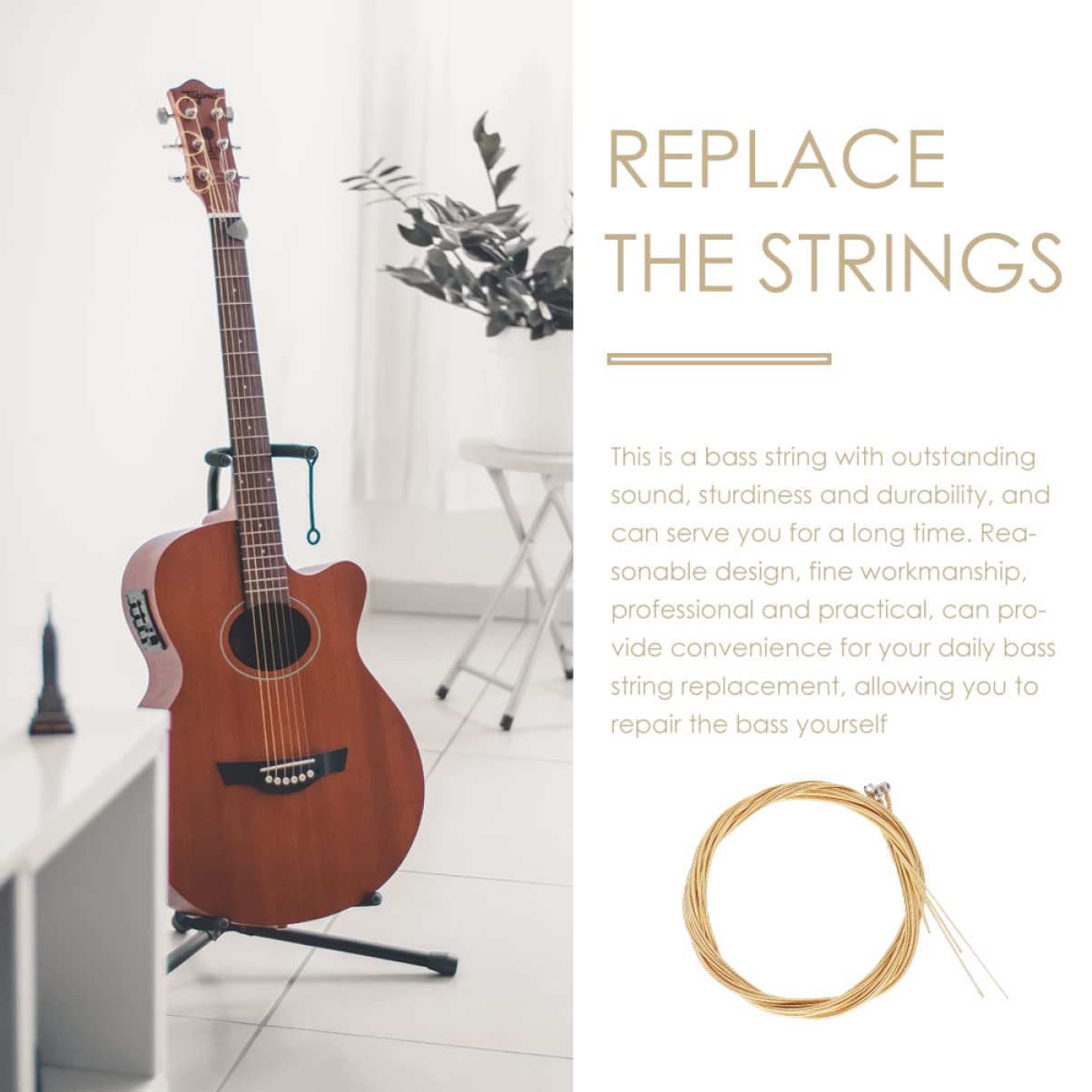 Alasum 5 zestawów strun basowych struny muzyk struny zamienne do basów struny instrumentu basowego standardowe struny napinające gitara basowa akcesoria ukulele części basowe akcesoria basowe mosiądz