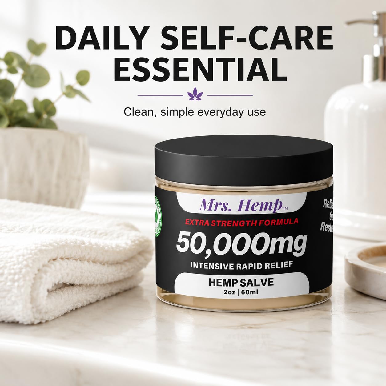 50,000 MG Hemp Salve, 2 oz Jar – Rich Moisturizing Body Balm for Hands, Elbows, Knees and Dry Skin Areas – Smooth Texture, Non-Heavy Finish – Made in USA — Amazon image 7